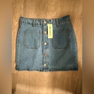 Luvamia Blue Button-Front Denim Mini Skirt